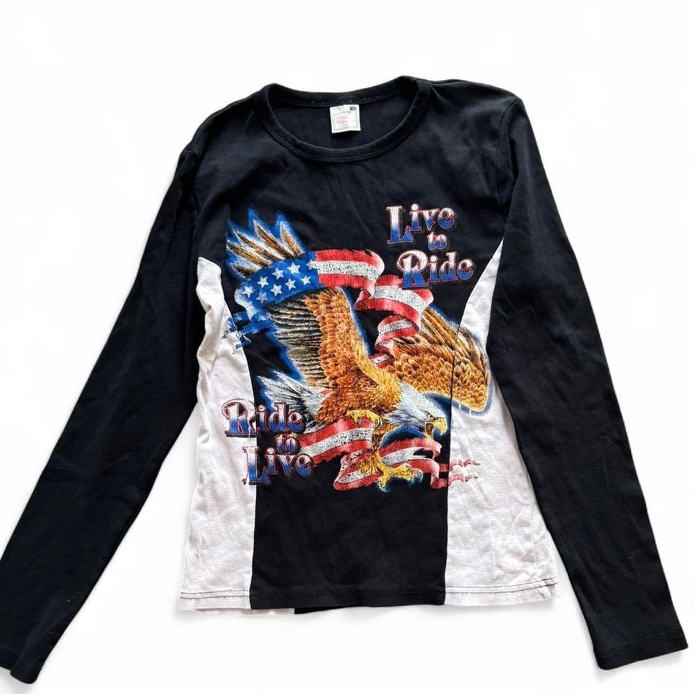Vintage 90s ‘Ride to Live’ Eagle Long Sleeve Tee, Size Large, Bikercore